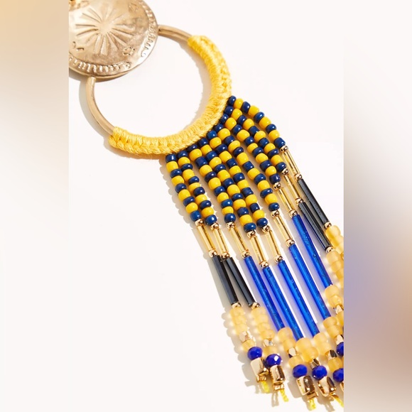 NWT Free People | Women’s gold/mustard/blue beaded Wait For Me earrings.  OS - Picture 4 of 12